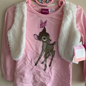 NWT Disney Bambi shirt with faux fur vest